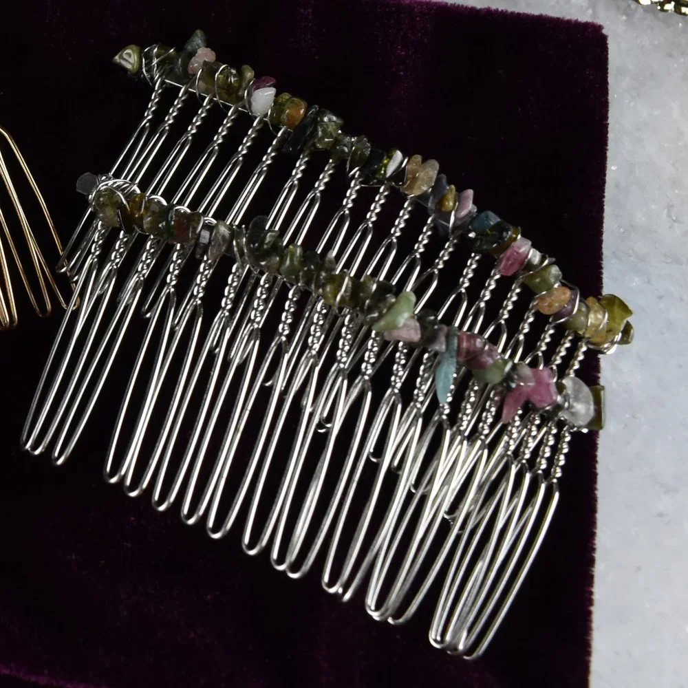 Unakite or Mixed Tourmaline Hair Comb